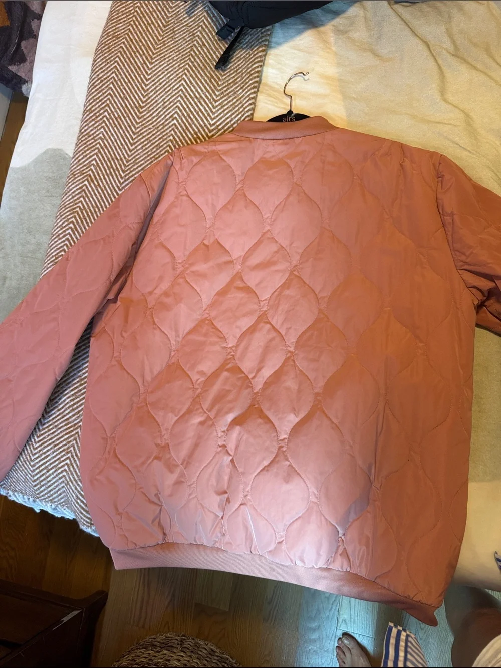 adidas Quilted Bomber Jacket in Baby Pink - Picture 2 of 7